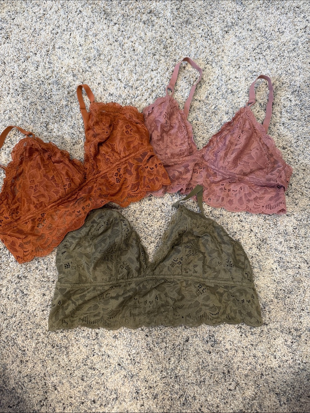 aerie Lace Triangle Bralette Set — Rust, Mauve, Olive